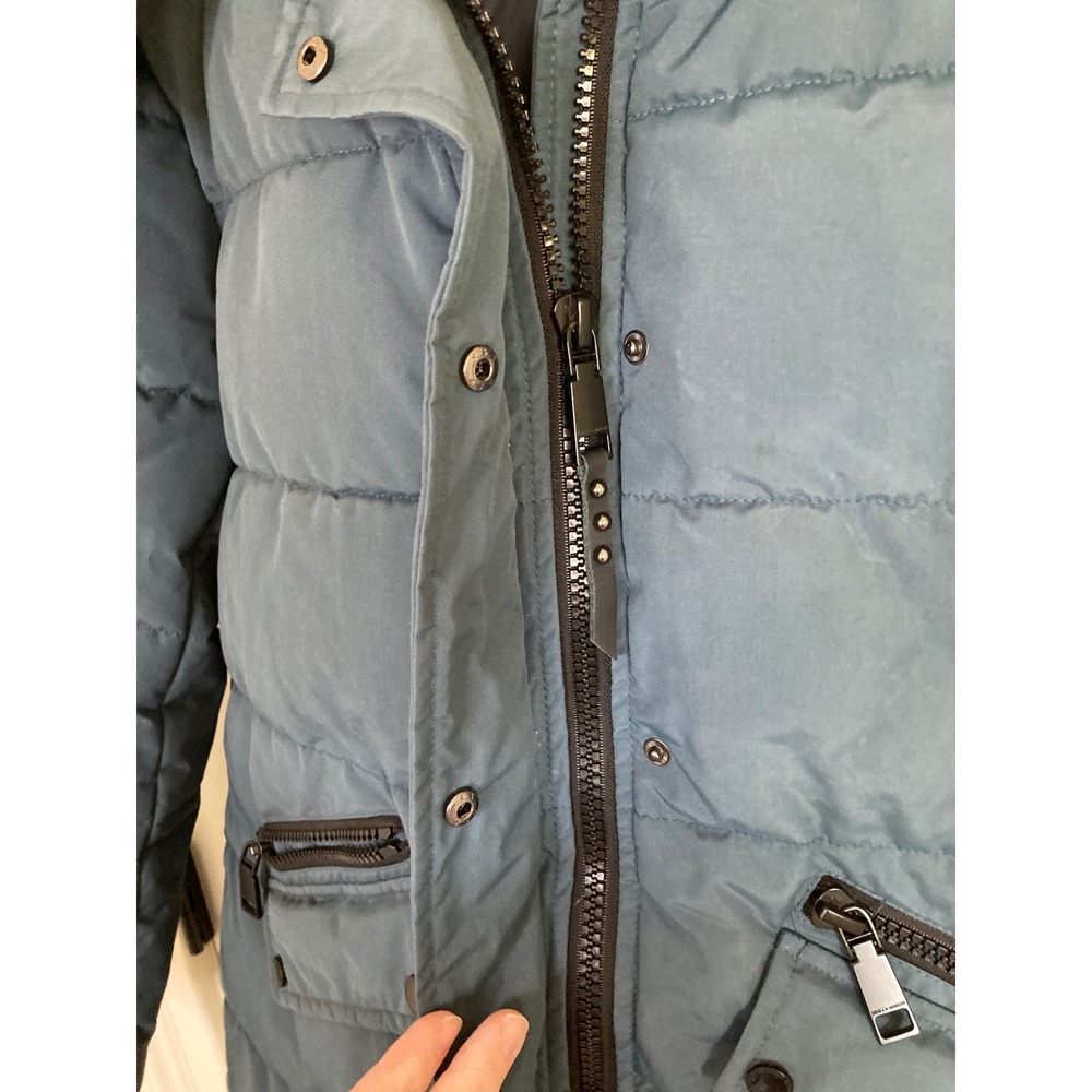 Rebecca Minkoff Teal Blue Quilted Puffer Coat Faux Fur Hood RM-0033 Size L - Picture 9 of 13